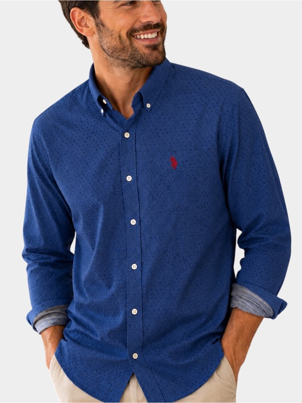 U.S. Polo Assn. Men’s Big & Tall Swiss Dot Button Down Shirt Blue, 3XLT